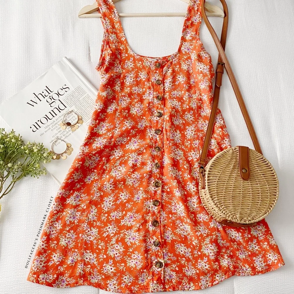 AEO Orange Floral Print Mini Dress - Picture 2 of 11